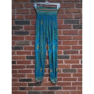 Women's Unbranded Hippy Harlem Pants Green Paisley Size Medium Yoga Crunchy